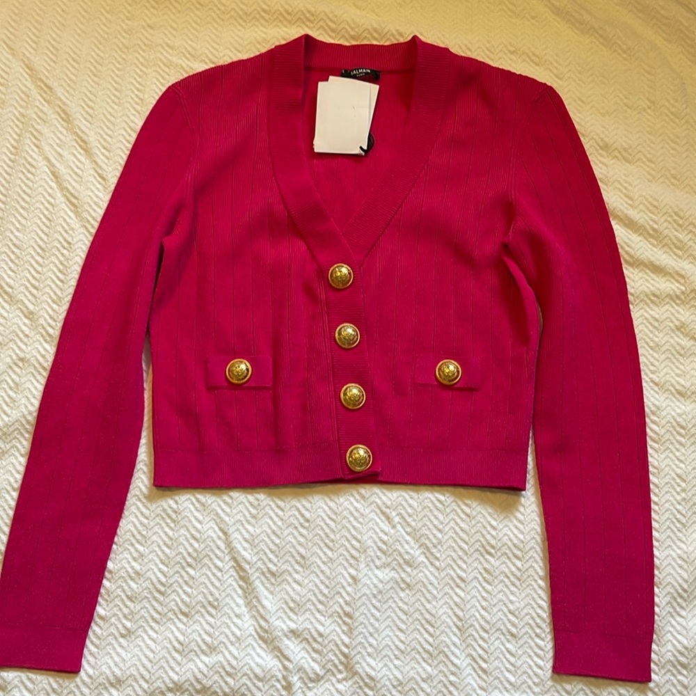 Balmain Pink Cardigan with Gold Buttons